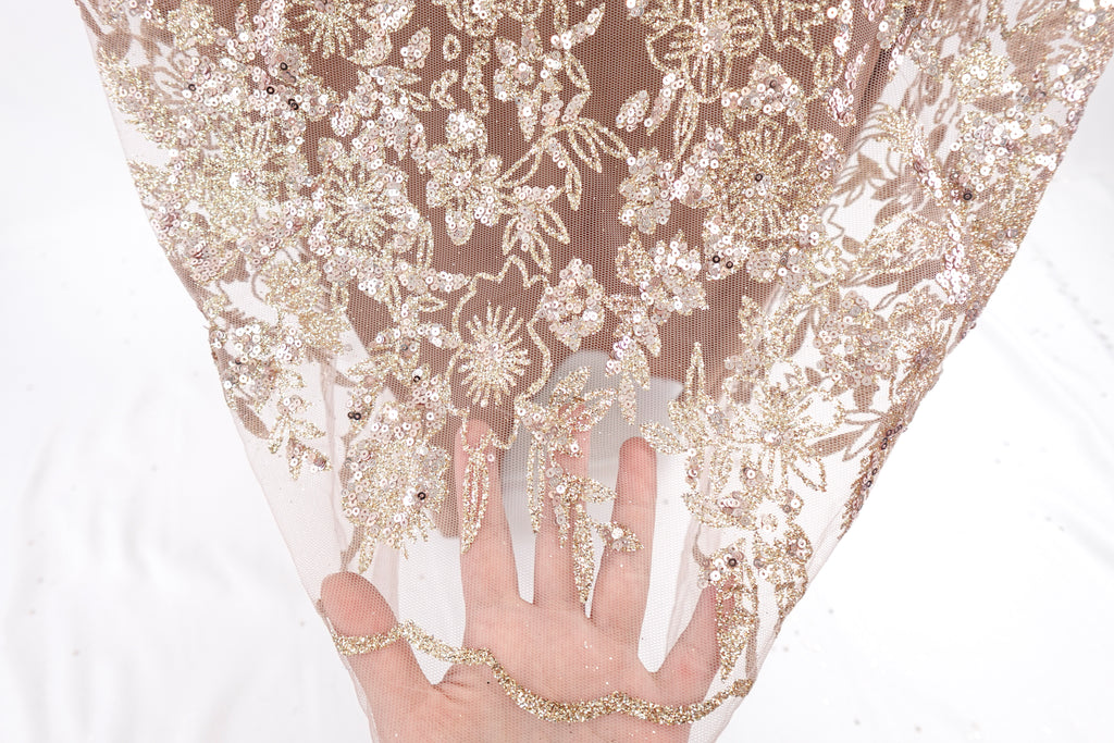 Rosegold Glitter & Sequin Bridal Lace
