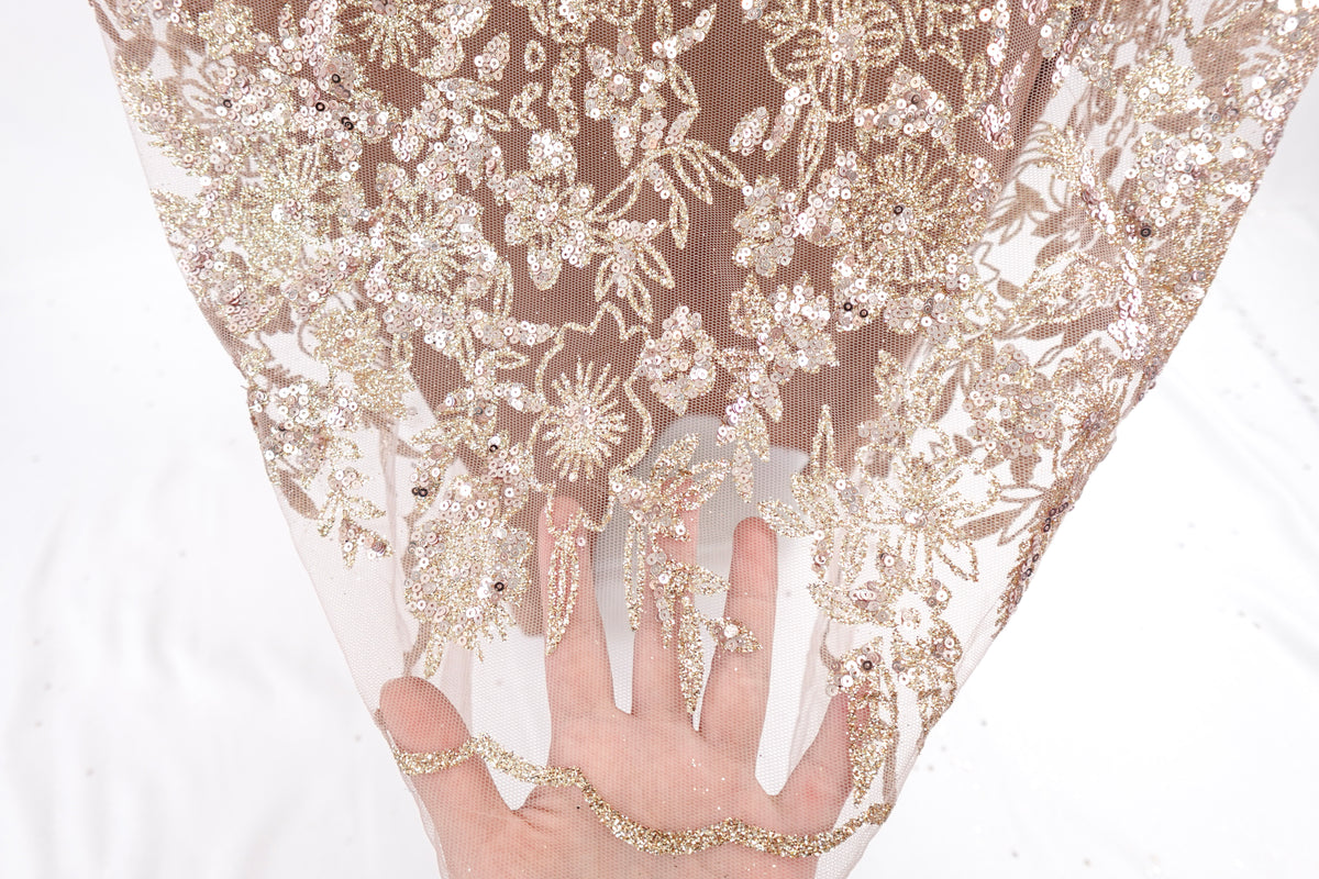 Rosegold Glitter & Sequin Bridal Lace