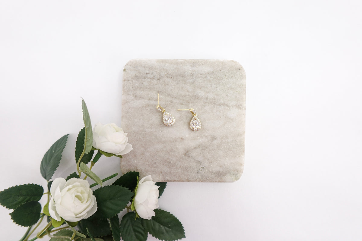 Gold Dipped Cubic Zirconia Teardrop Earrings