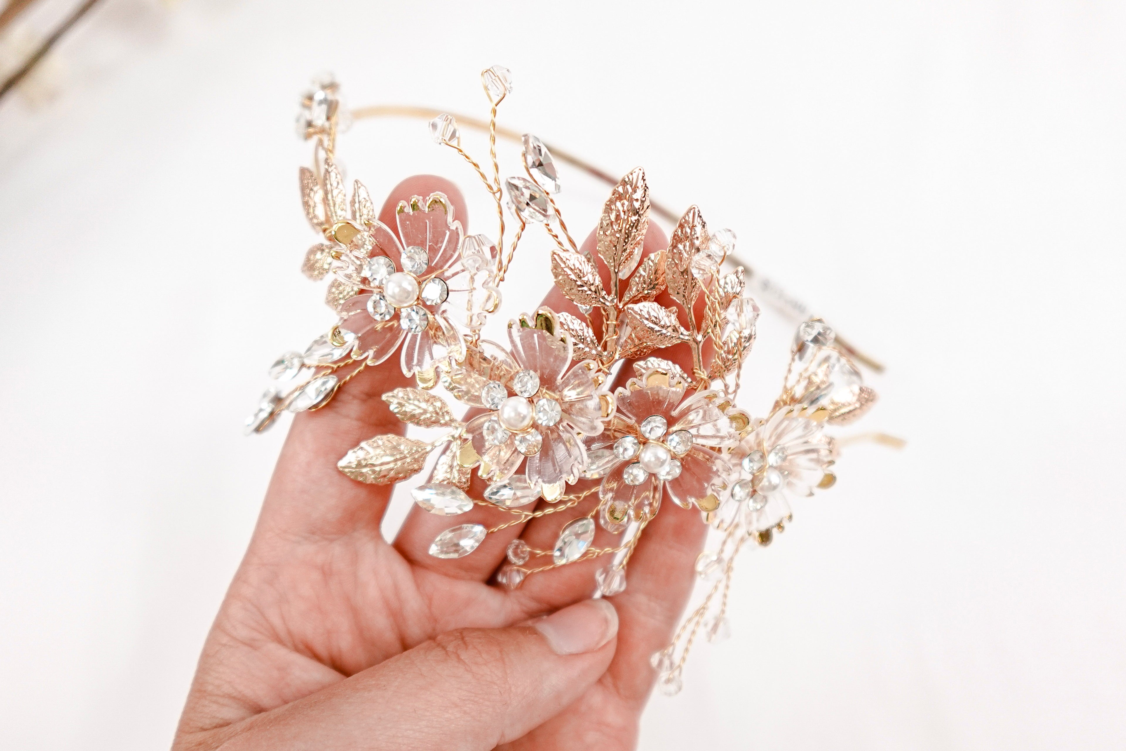 Pearls and Crystals Floral Headband