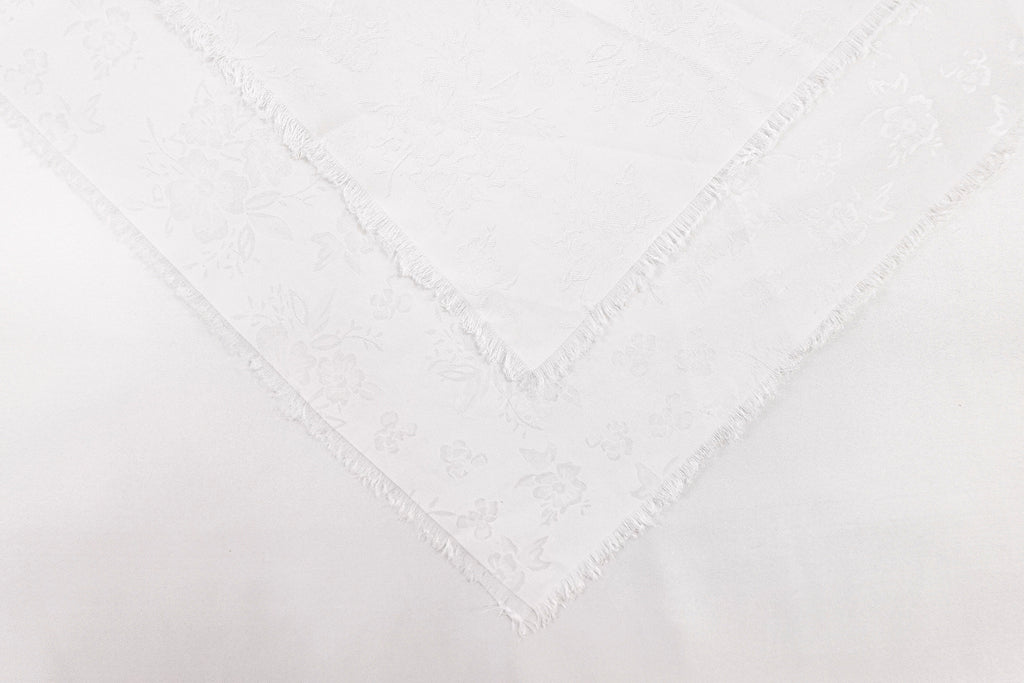 White Daisies Design Two Tone Church Scarf with Frayed Edge