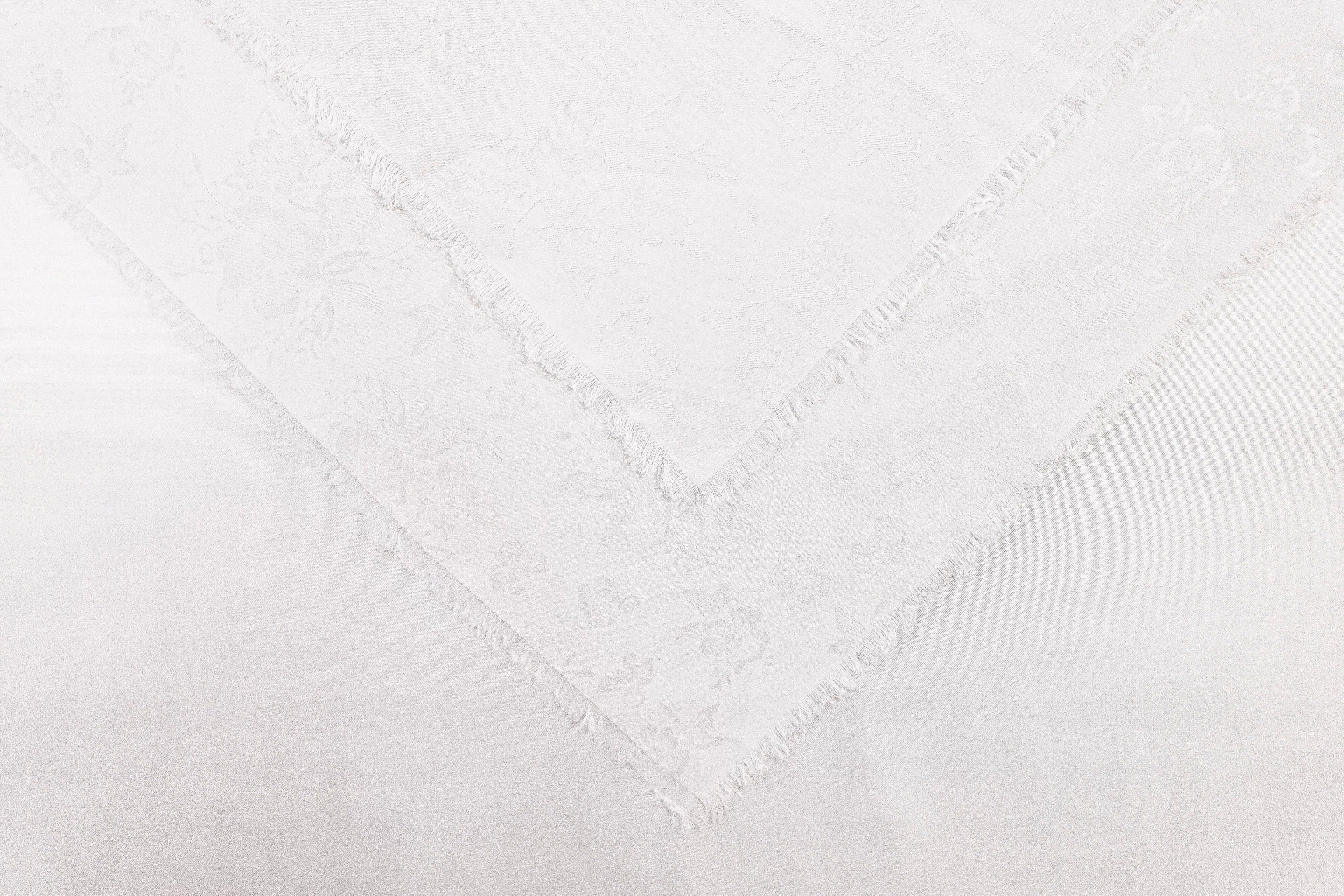 White Daisies Design Two Tone Church Scarf with Frayed Edge