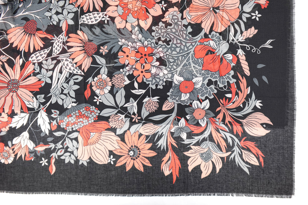 Black Extra Large Russia Style Church Scarf with Frayed Edge