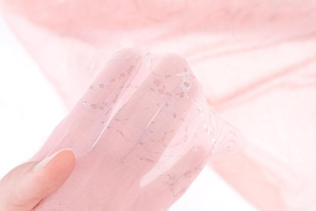 Peony Pink Metallic Foil-Printed Silk Organza