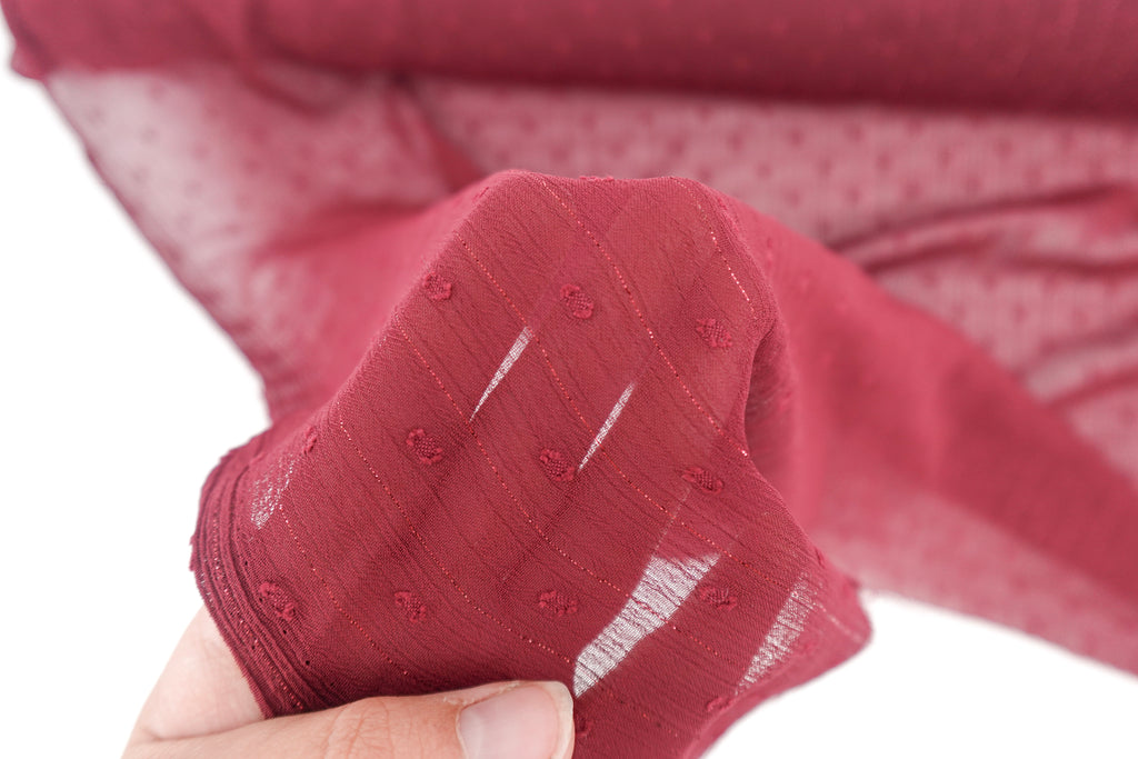 Cranberry Swiss Dot Chiffon with Metallic Details