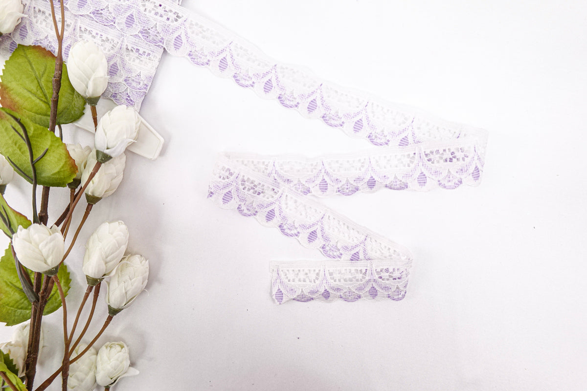 White & Purple Heather 1" Lace Trim