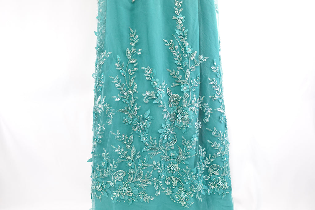 Teal Sequin Floral Bridal Lace