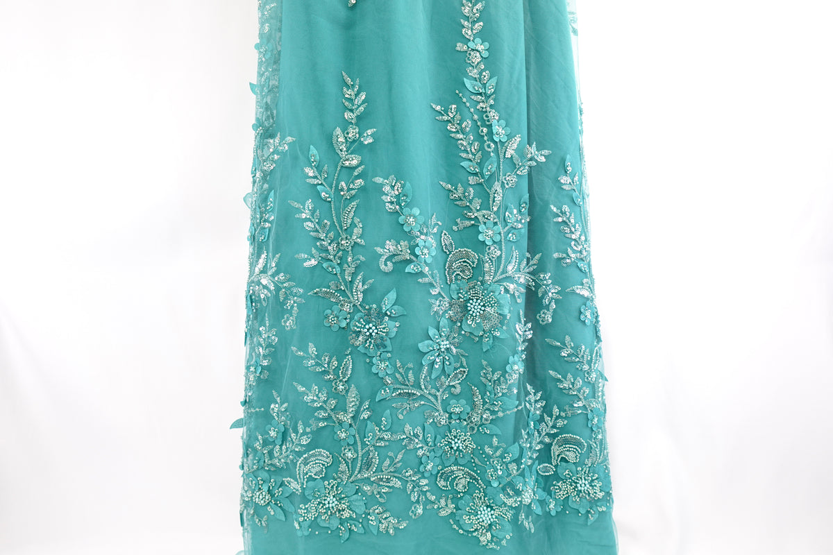 Teal Sequin Floral Bridal Lace