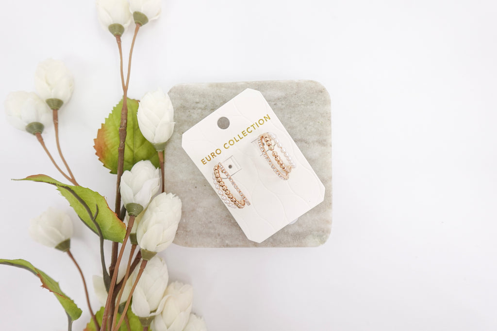 Gold-Toned Crystal & Pearl Hoop Earrings