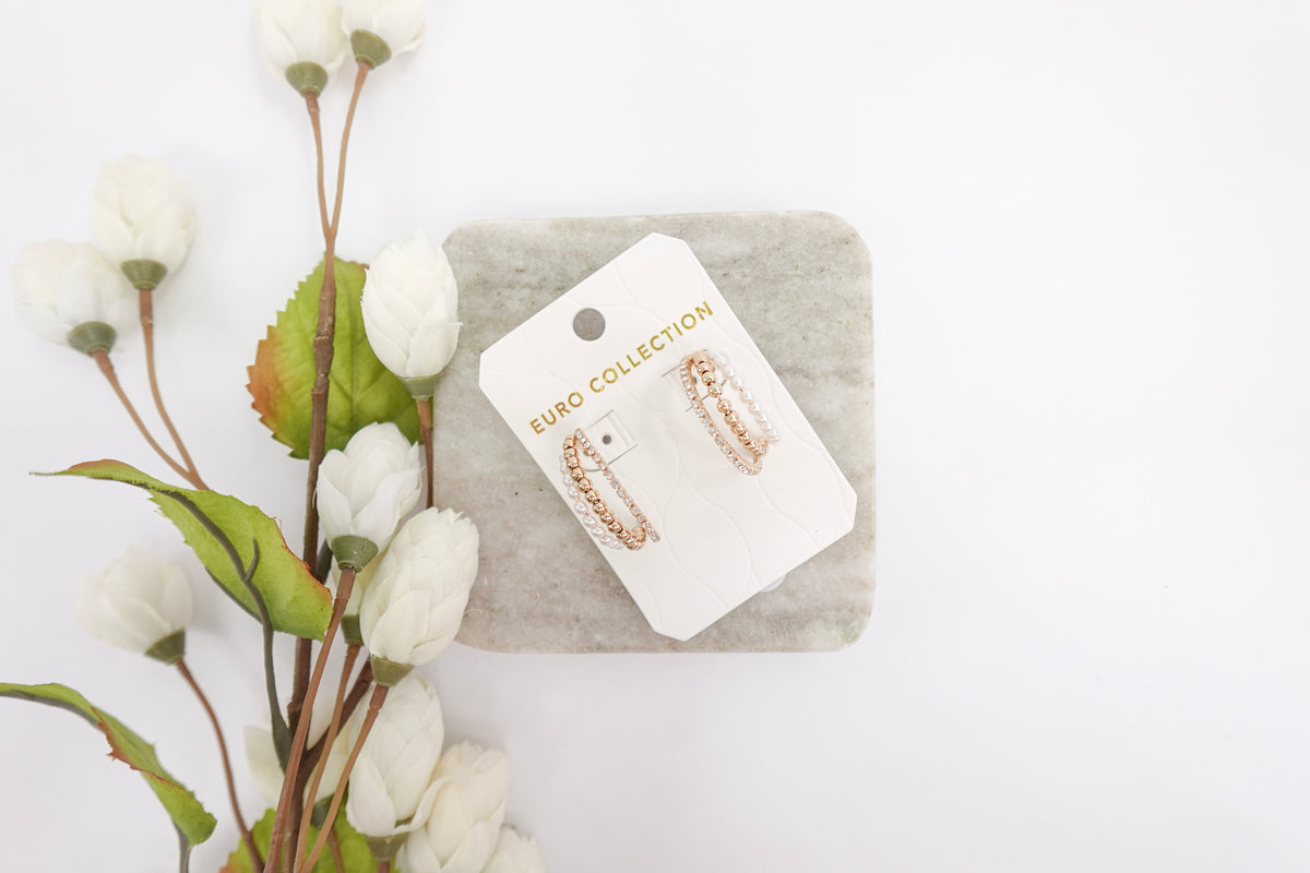 Gold-Toned Crystal & Pearl Hoop Earrings
