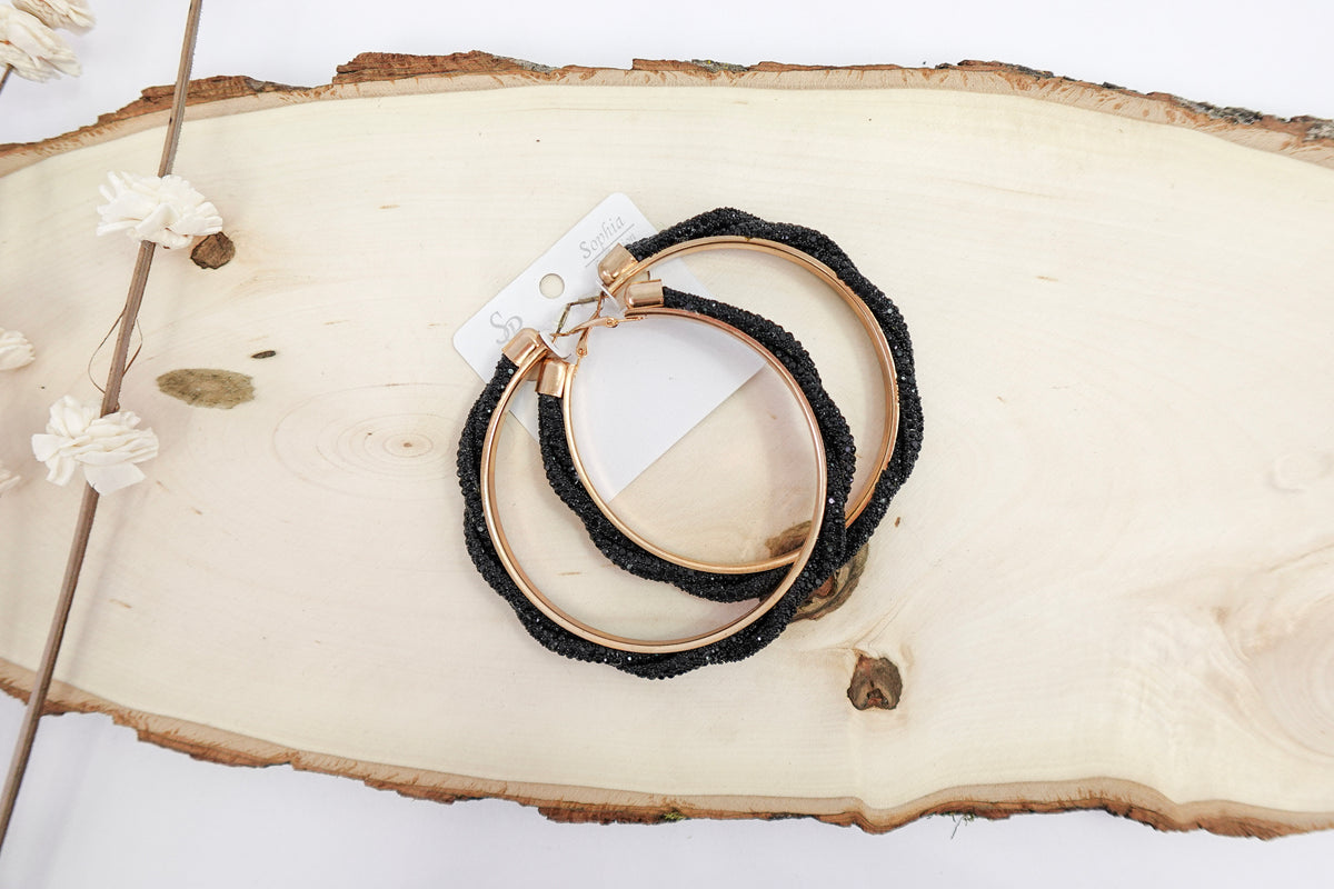 Extra Large Black Crystal Hoop Earrings