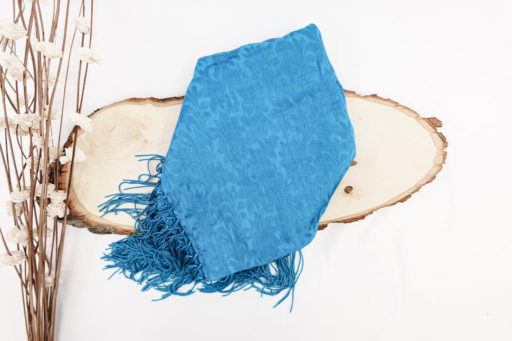Bright Blue Tone On Tone Church Scarf with Fringe