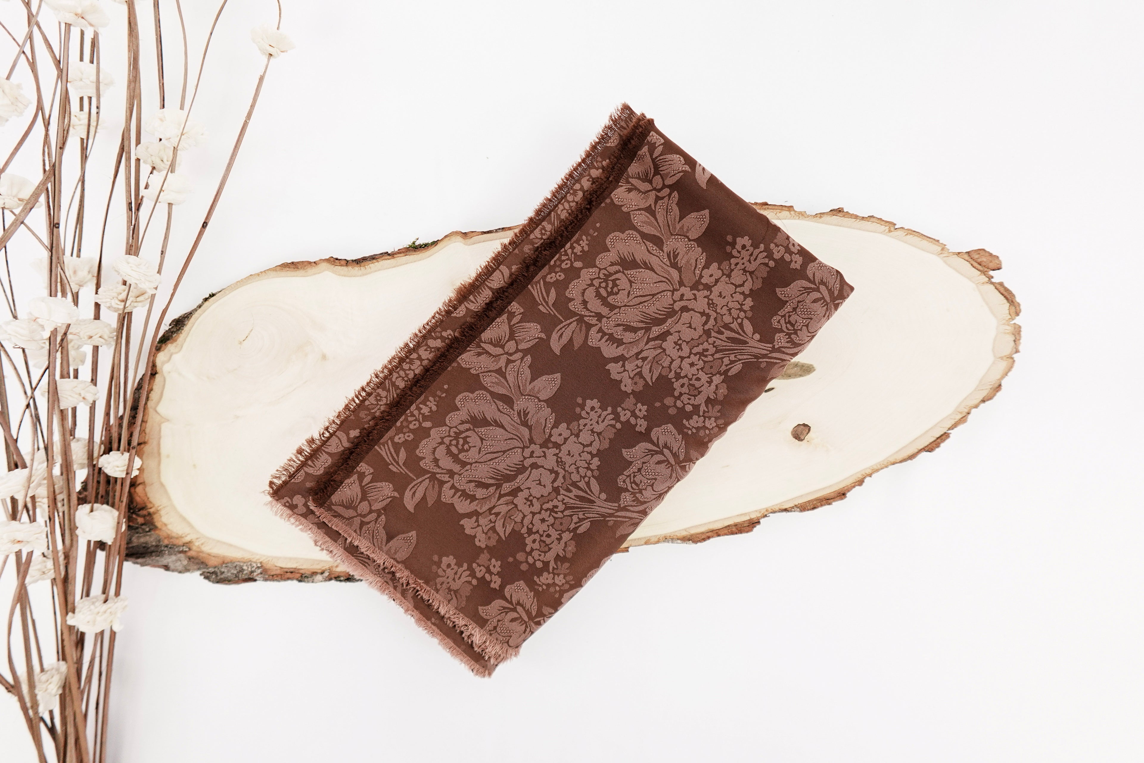 Brown Roses Design Two Tone Church Scarf with Frayed Edge