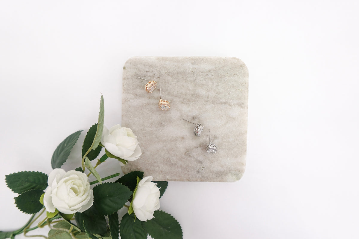 Cubic Zirconia Teardrop Halo Stud Earrings