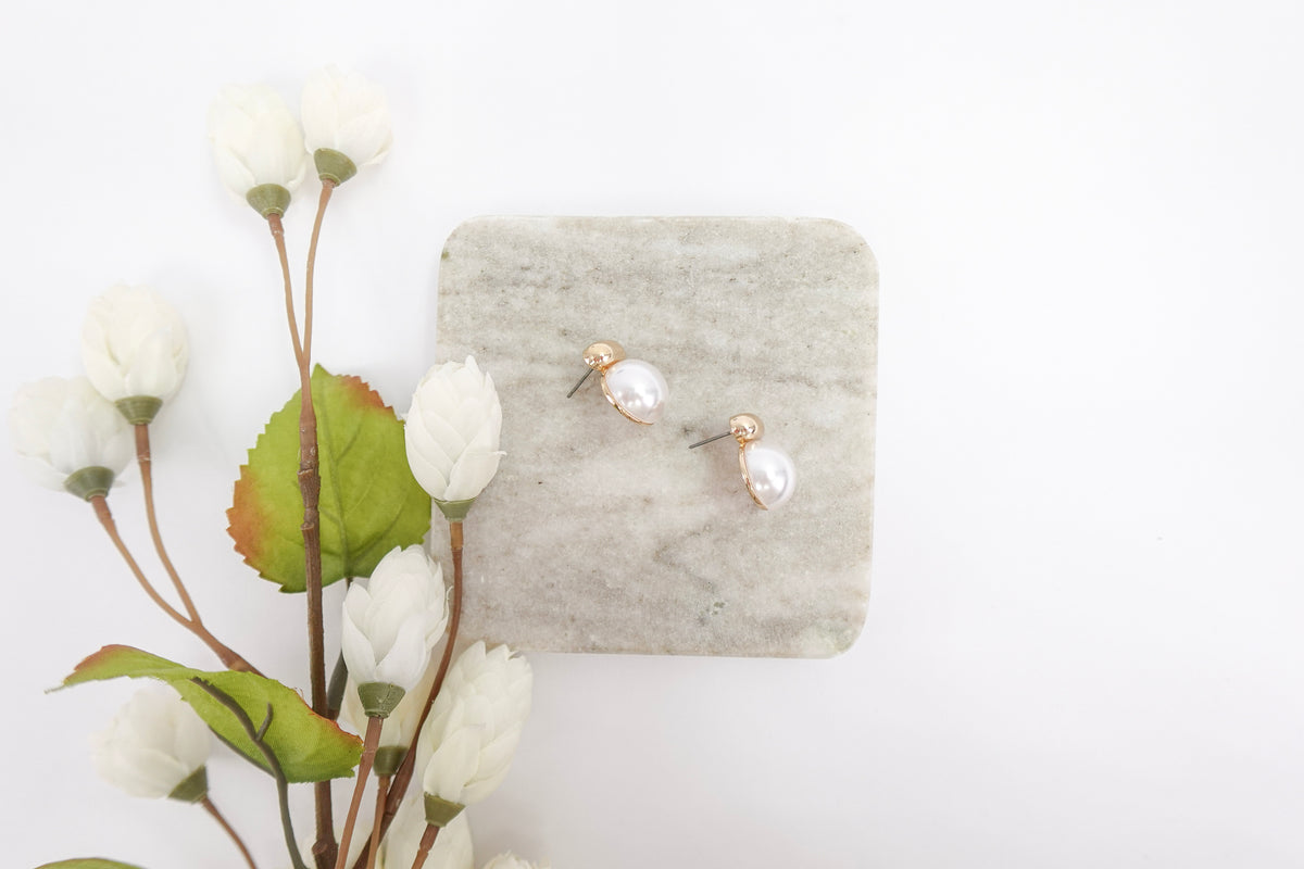 Gold-Toned Pearl Stud Earrings