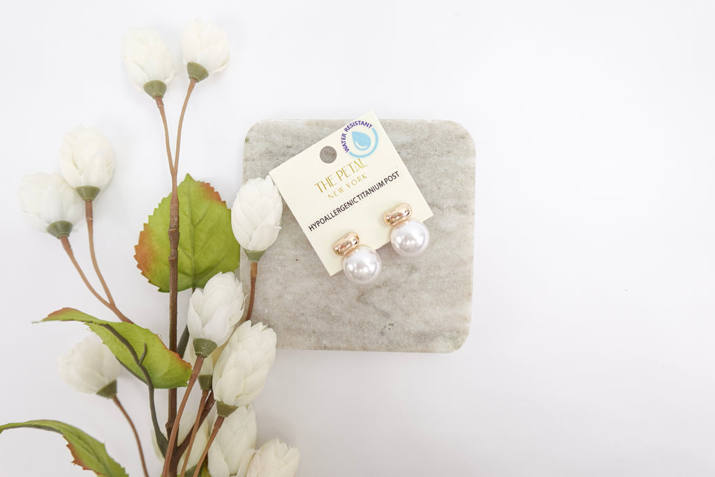 Gold-Toned Pearl Stud Earrings