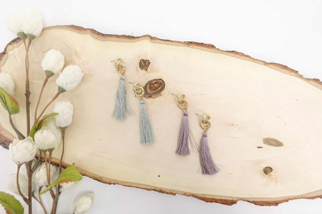 Gold Dipped Hoop Tassel Earrings