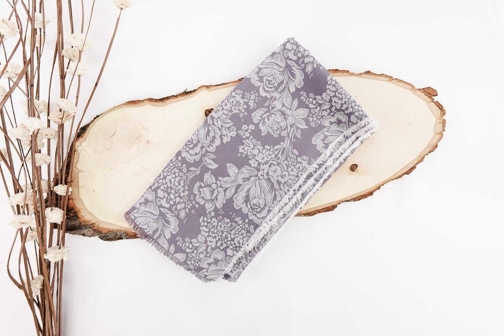 Lavender Haze Roses Design Two Tone Church Scarf with Frayed Edge