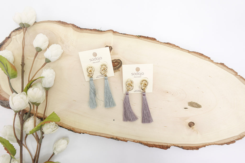 Gold Dipped Hoop Tassel Earrings