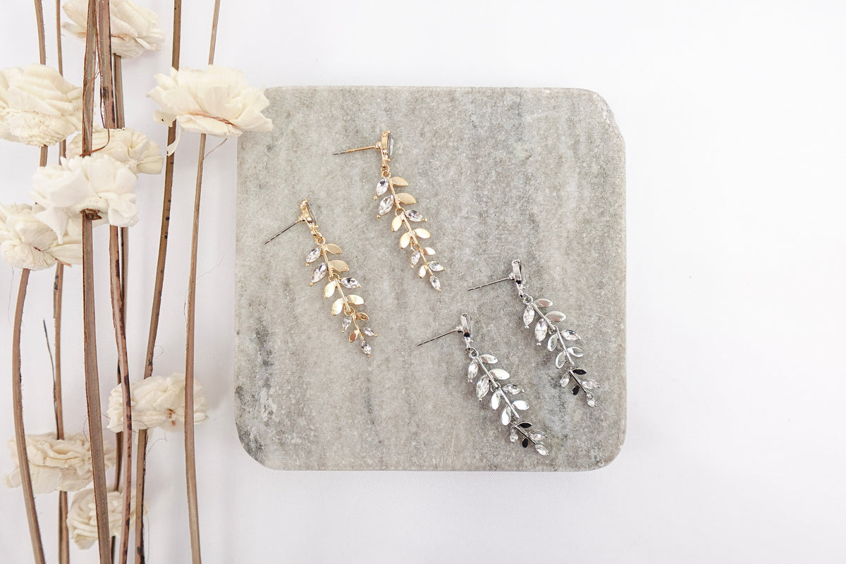 Leaf Crystal Dangle Earrings