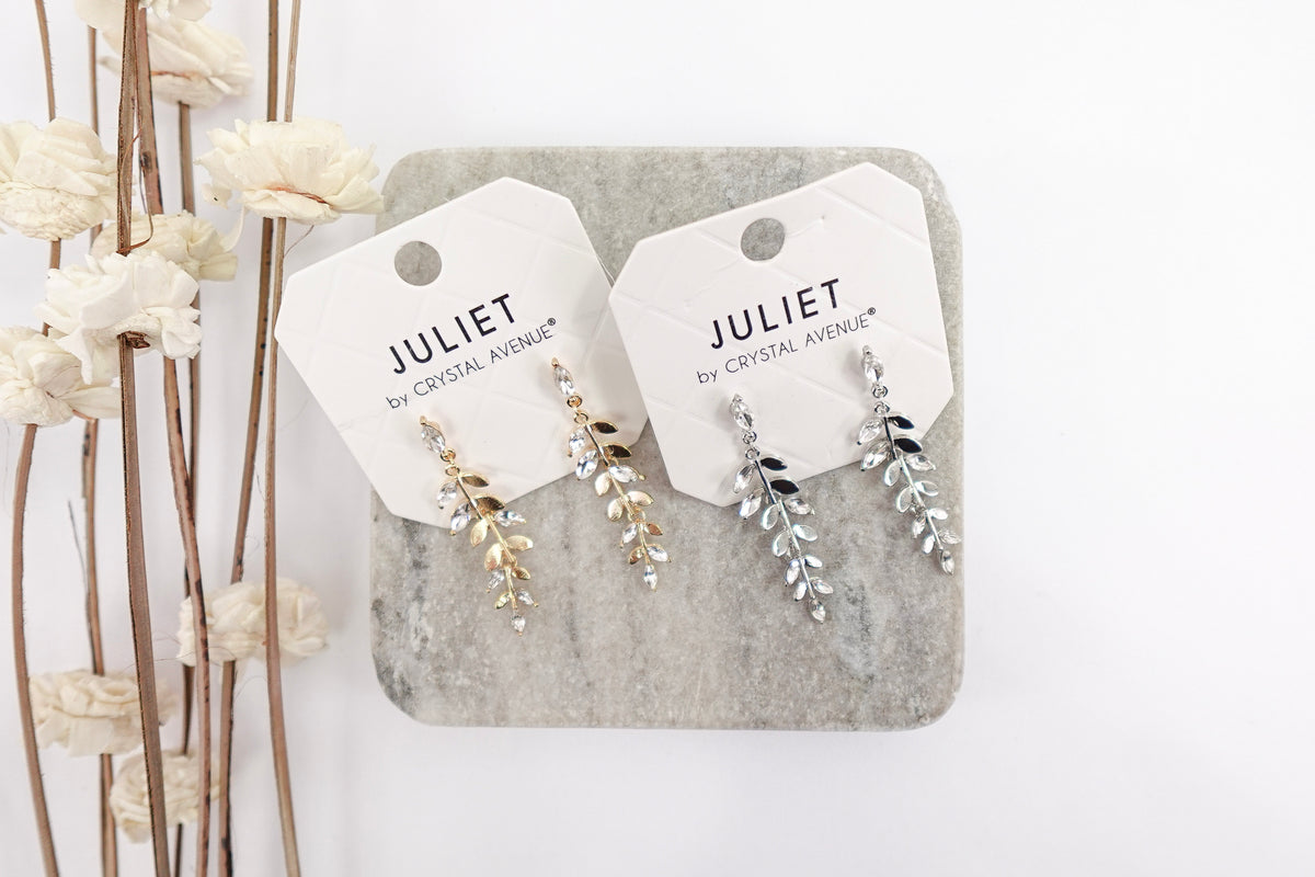 Leaf Crystal Dangle Earrings