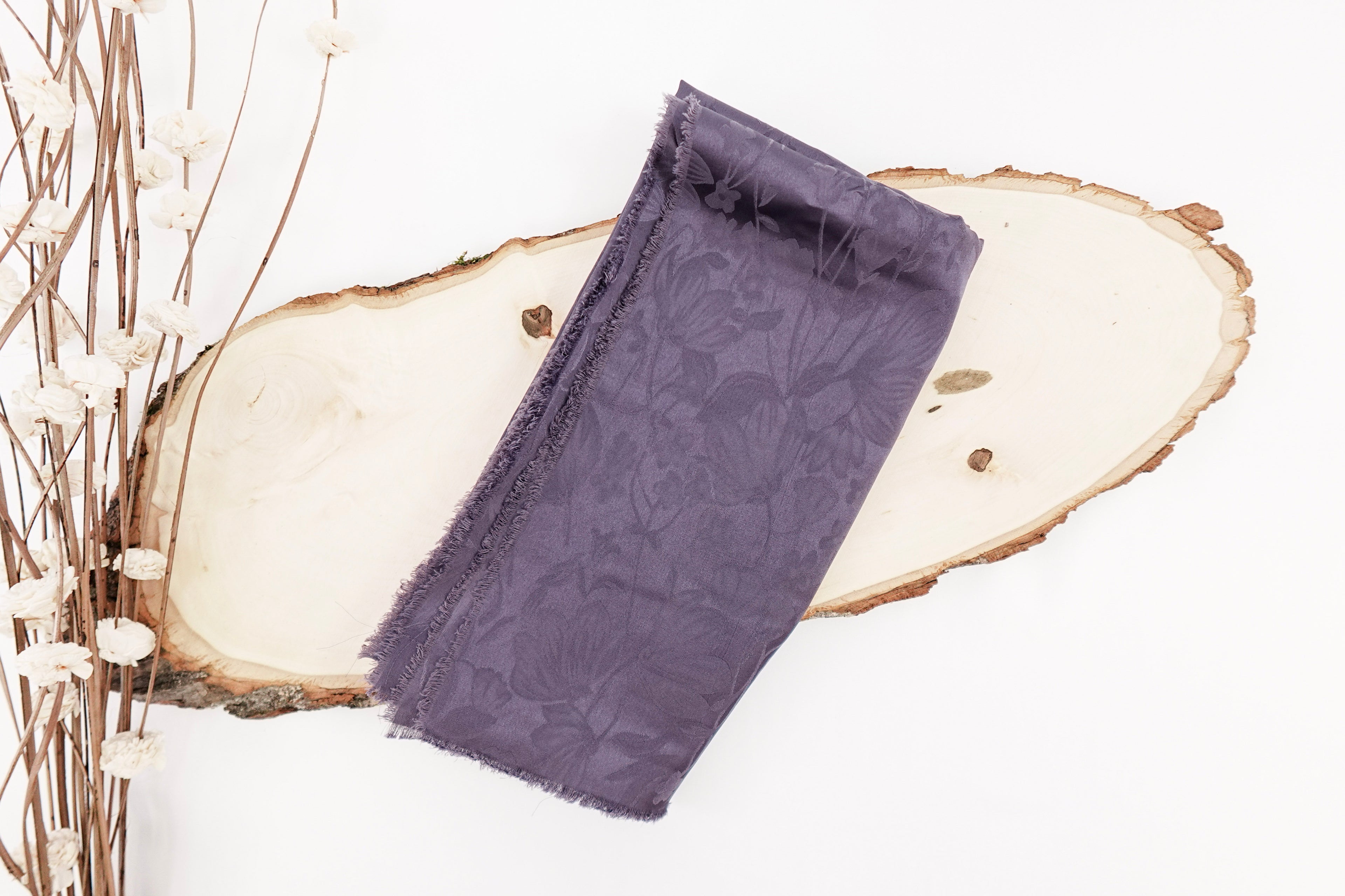Blackberry Tulips Design Two Tone Church Scarf with Frayed Edge