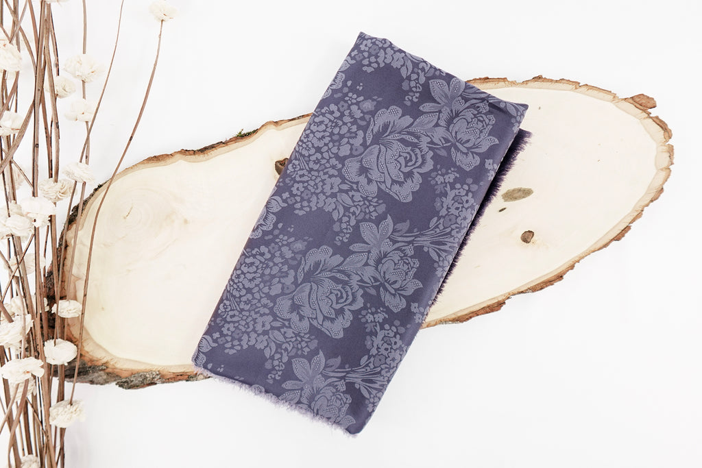 Blackberry Roses Design Two Tone Church Scarf with Frayed Edge