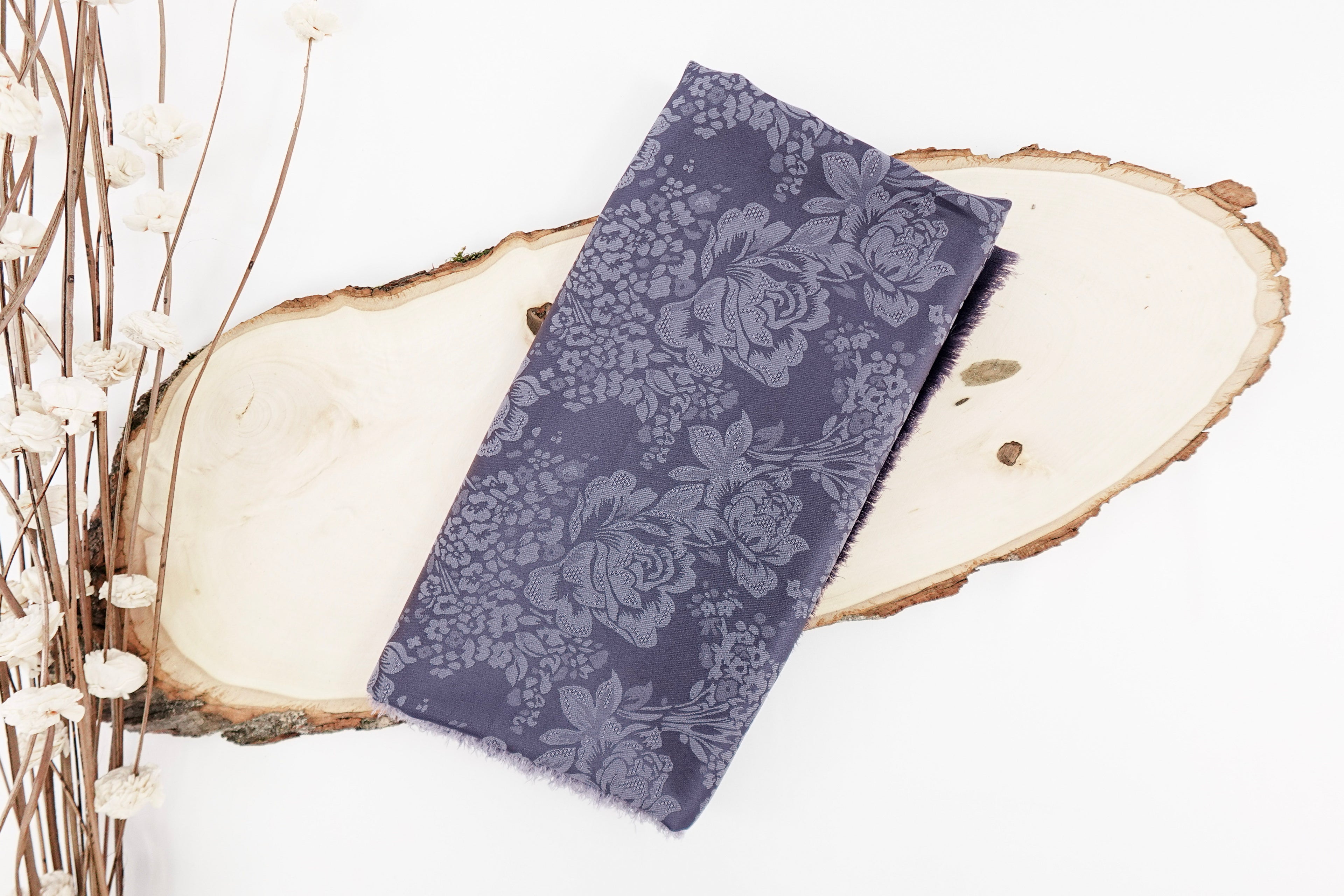 Blackberry Roses Design Two Tone Church Scarf with Frayed Edge