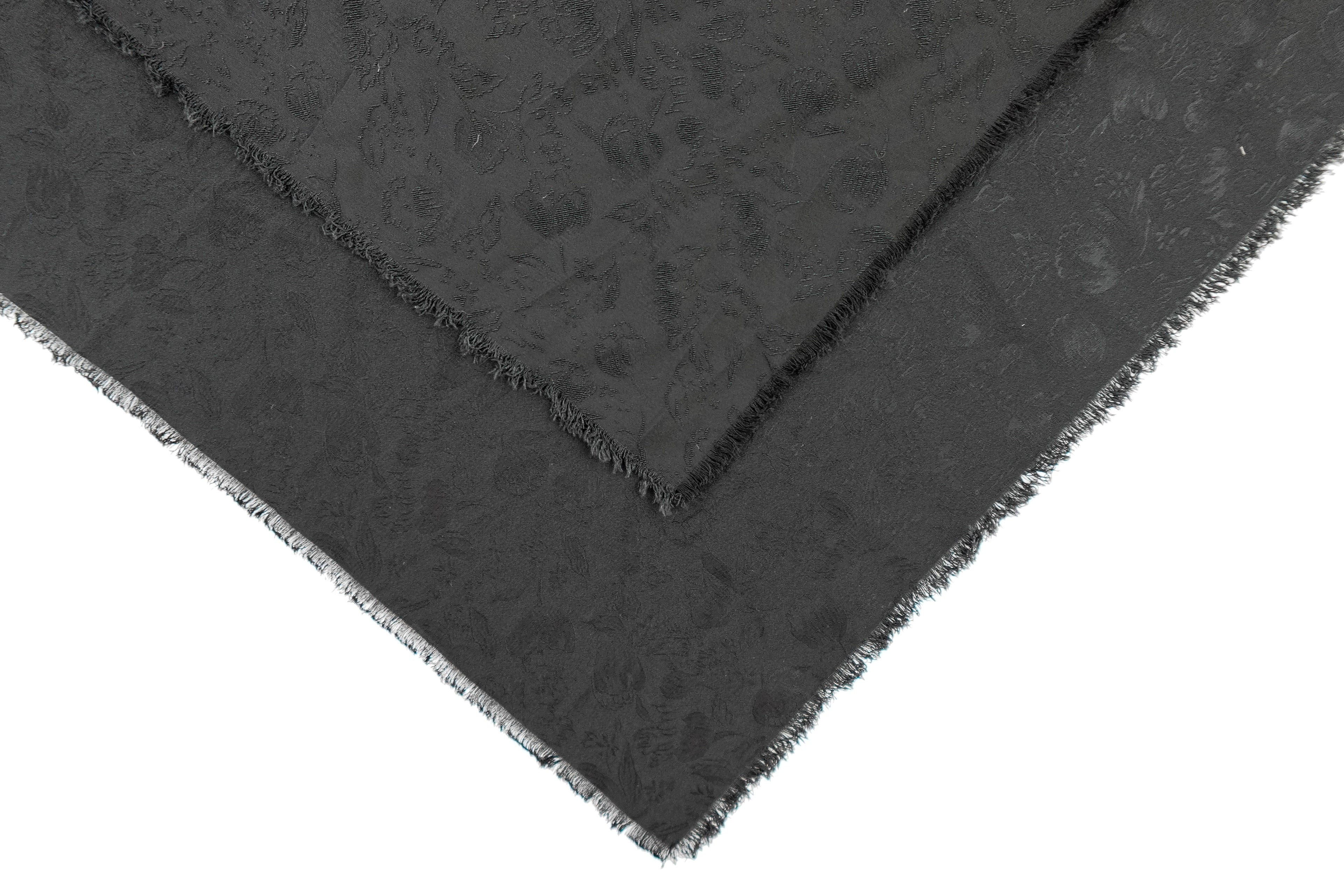 Black Tulips Design Two Tone Church Scarf with Frayed Edge