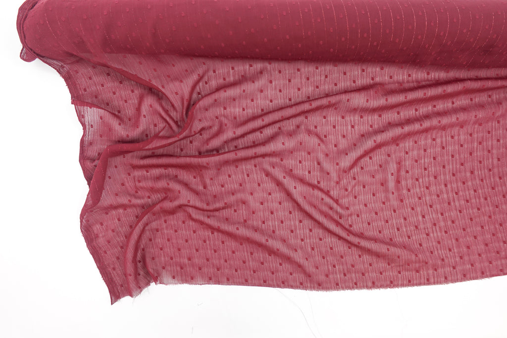 Cranberry Swiss Dot Chiffon with Metallic Details