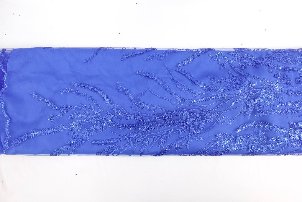 Royal Blue Glitter & Sequin Bridal Lace