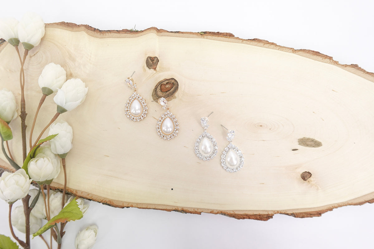 Cubic Zirconia Pearl Halo Drop Earrings