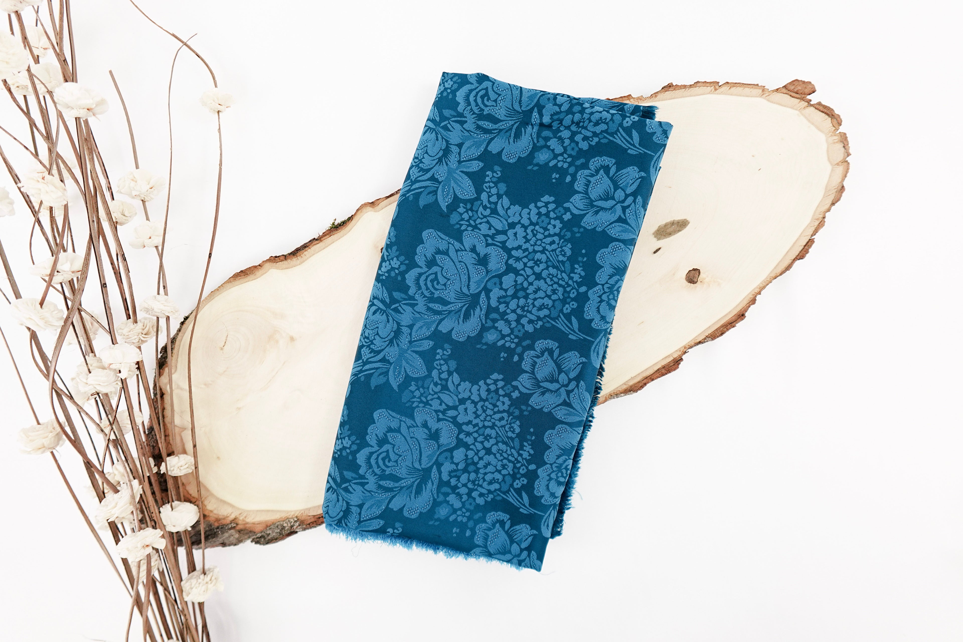 Peacock Blue Roses Design Two Tone Church Scarf with Frayed Edge