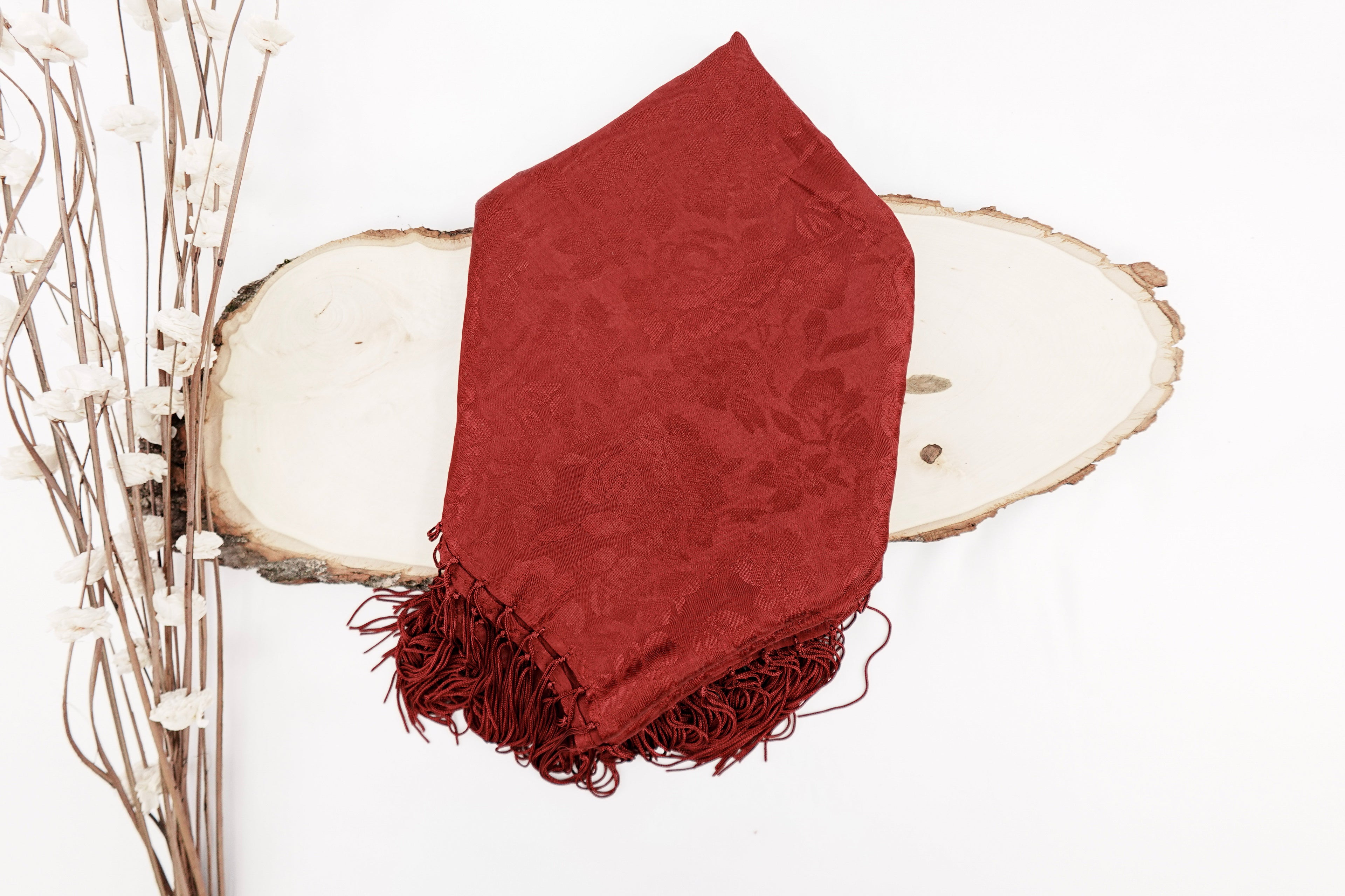 Cranberry Tone On Tone Church Scarf with Fringe