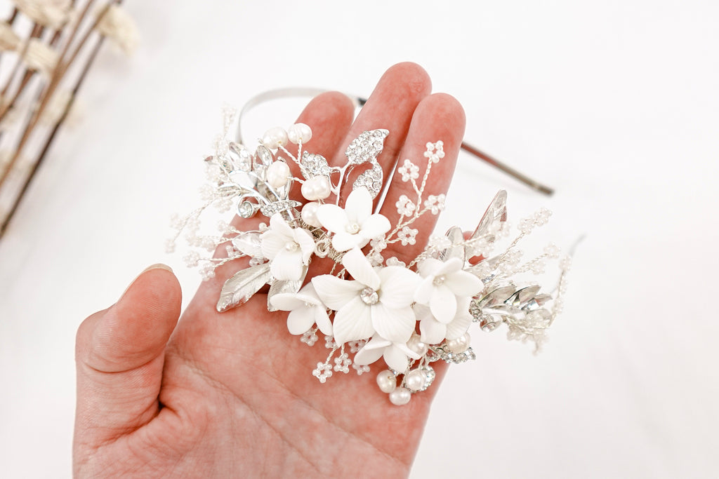 Pearls and Crystals Floral Headband