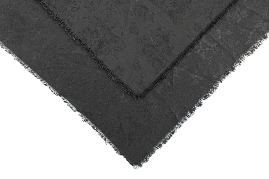 Black Daisies Design Two Tone Church Scarf with Frayed Edge
