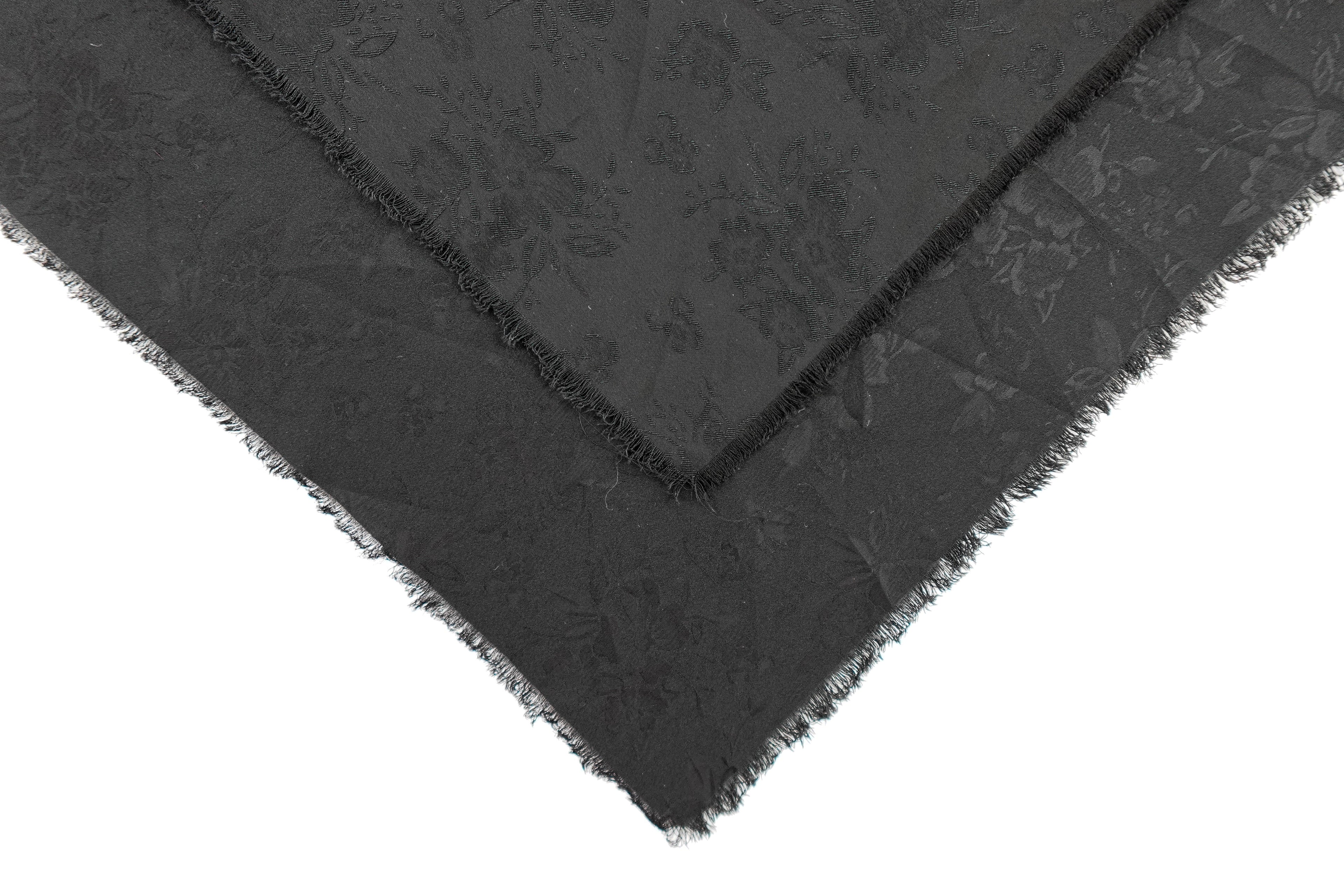 Black Daisies Design Two Tone Church Scarf with Frayed Edge