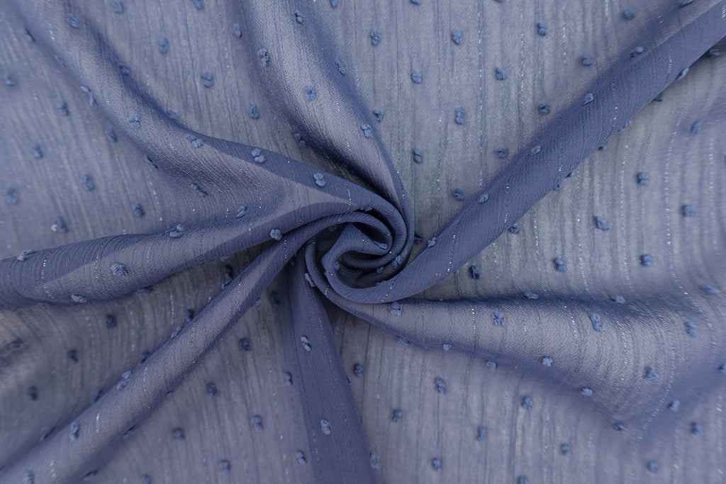 Navy Swiss Dot Chiffon with Metallic Details