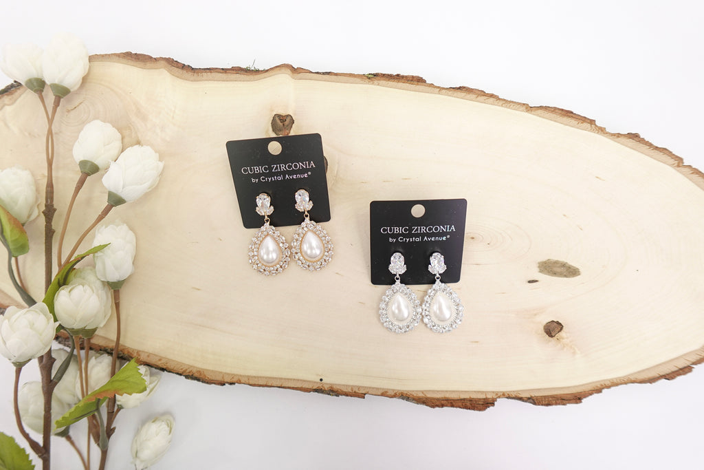 Cubic Zirconia Pearl Halo Drop Earrings