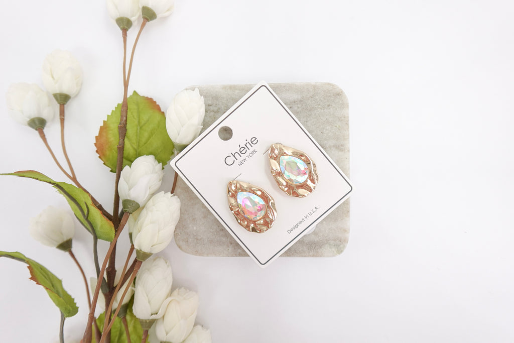 Gold-Toned Iridescent Crystal Statement Earrings