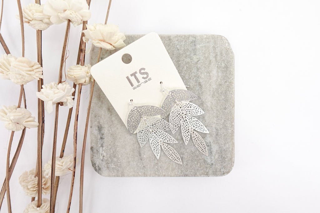 Silver Toned Leaf Dangle Earrings