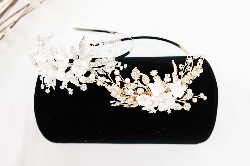 Pearls and Crystals Floral Headband