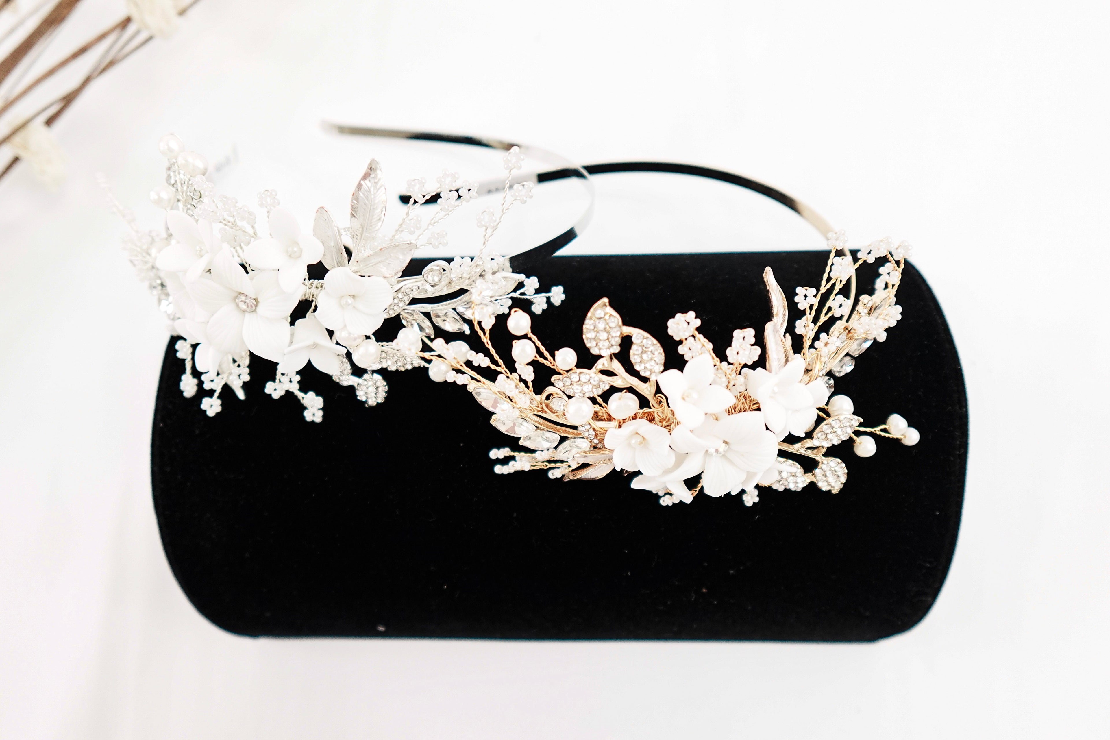 Pearls and Crystals Floral Headband