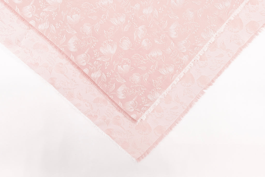 Fairytale Pink Tulips Design Two Tone Church Scarf with Frayed Edge