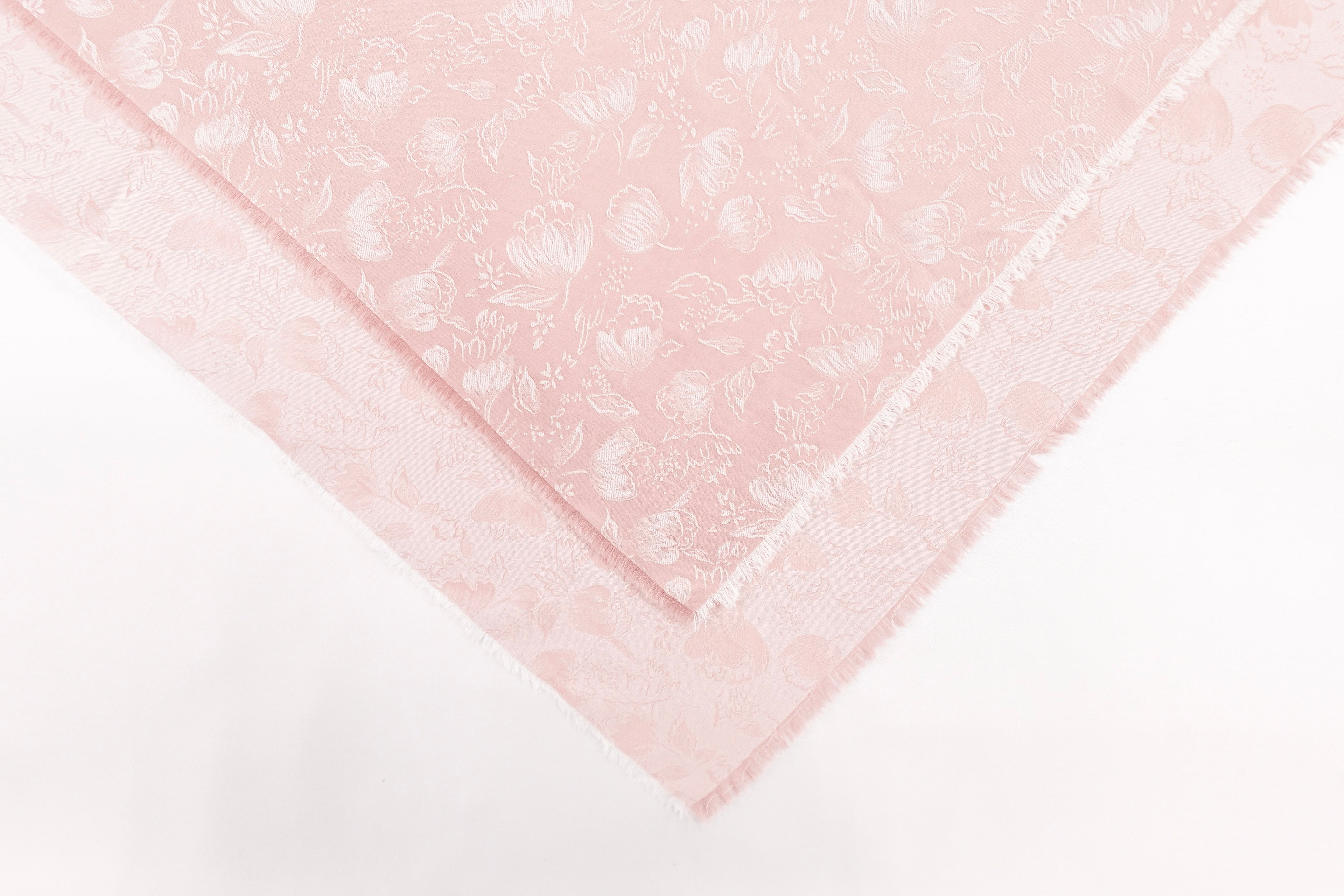 Fairytale Pink Tulips Design Two Tone Church Scarf with Frayed Edge