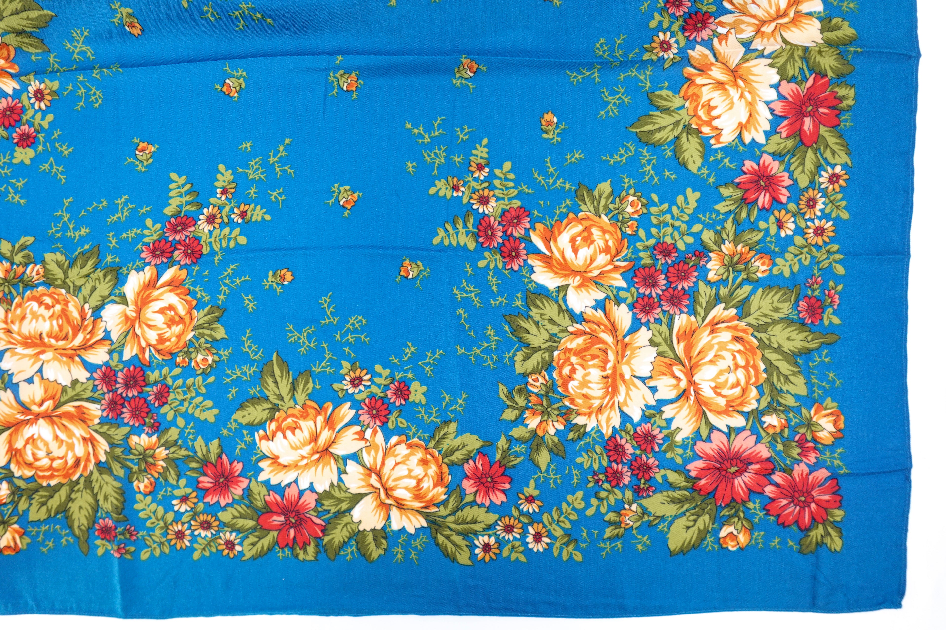 Bright Blue Large Russia Style Church Scarf
