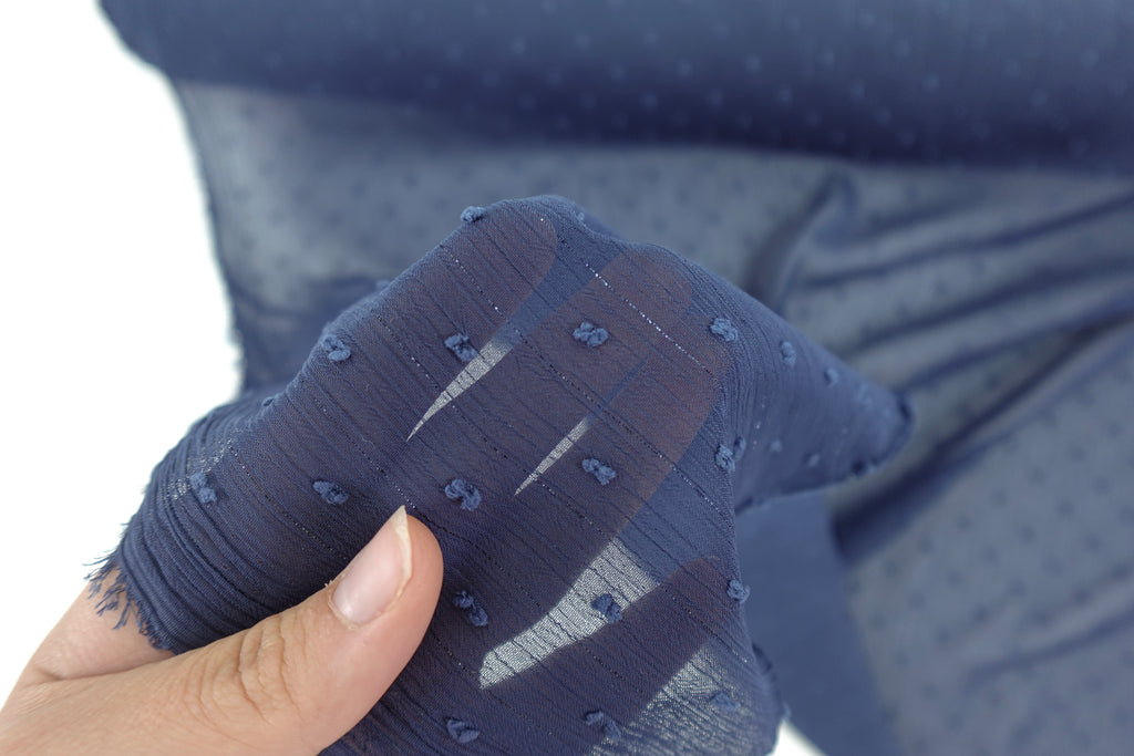 Navy Swiss Dot Chiffon with Metallic Details