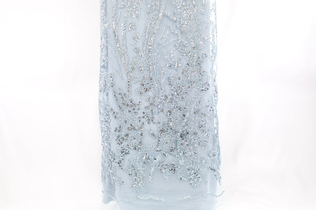 Muted Blue Glitter & Sequin Bridal Lace