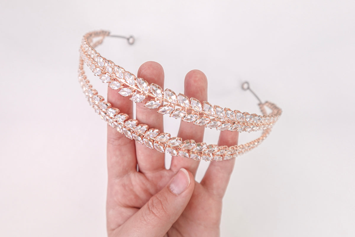 Cubic Zirconia Rose Gold Tie Headband