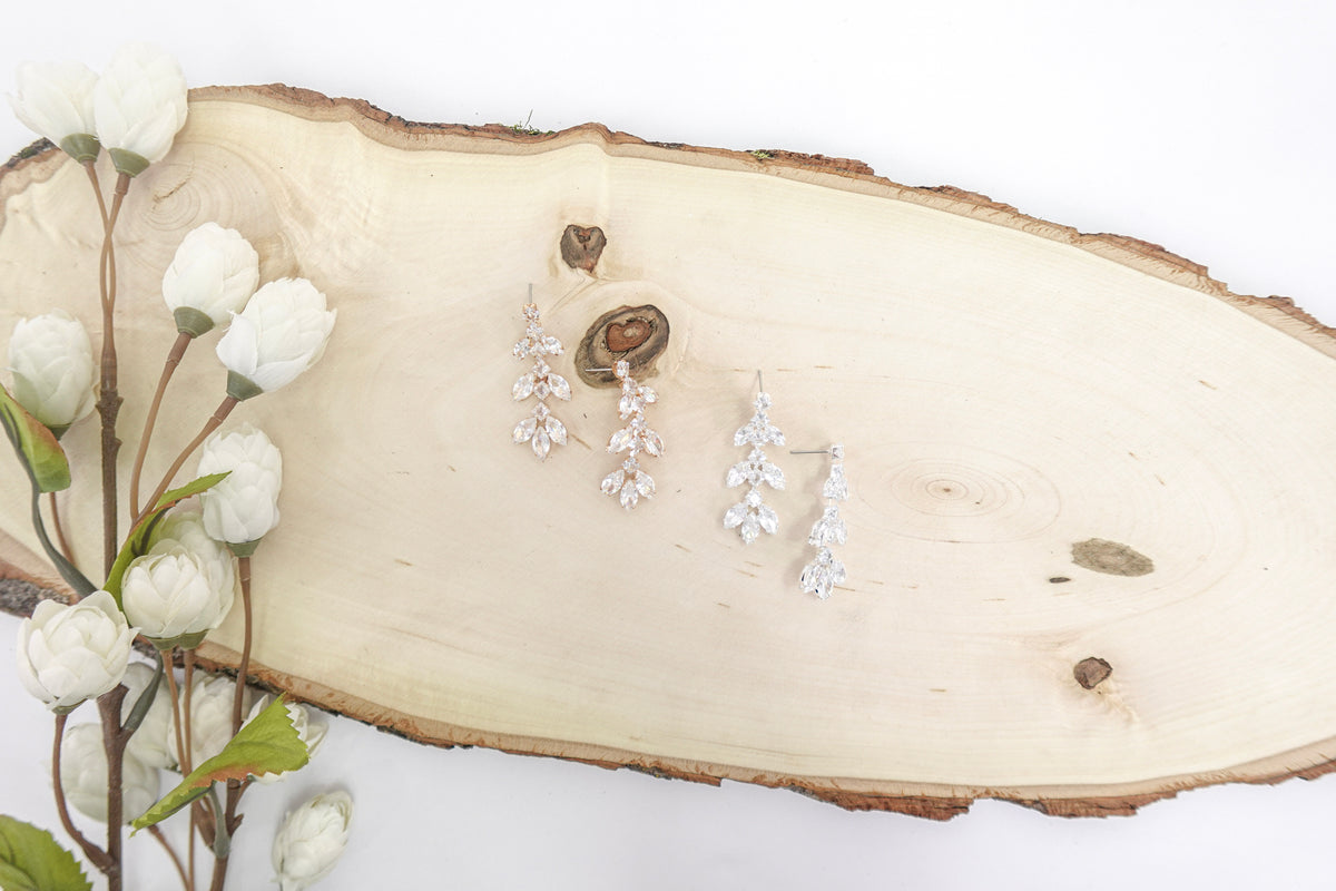 Cubic Zirconia Leaf Cluster Drop Earrings